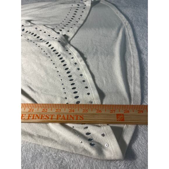 Belldini Small White Cowl Neck Top Embellished Glam Soft Stretch Knit Sweater - Picture 9 of 11